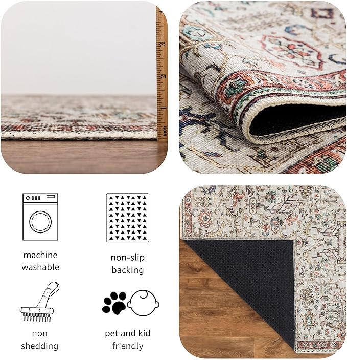 Keen Home Design 30"x120" Rug - Machine Washable Runner Rug with Non-Slip Backing, Ideal for Hallway, Entryway, Kitchen, Laundry Room - Vintage, Easy Clean, Durable, Low Pile - (2'6" x 10')