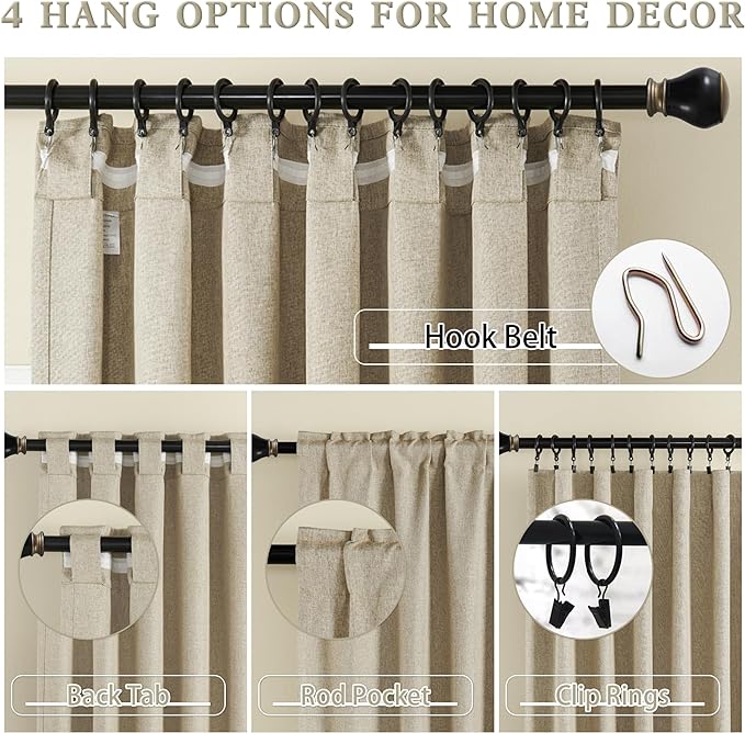 DUALIFE 100% Blackout Curtains 120 Inches Long 10 ft Tall,Extra Long Curtains Linen Textured Thermal Insulated Curtains & Drapes for Bedroom,Living Room - Taupe W50x L120