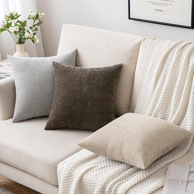 MIULEE Pack of 2 Light Grey Decorative Pillow Covers 18x18 Inch | Soft Chenille Couch Throw Pillows Farmhouse Cushion Covers for Home Decor Sofa Bedroom Living Room