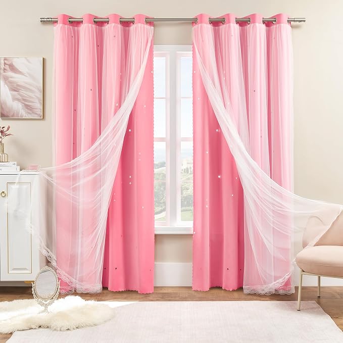 XiDi Pink Curtains Blackout for Kids Bedroom Girls Room, 1 Panel