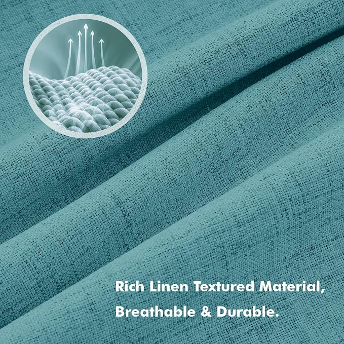 MIULEE 100% Blackout Linen Curtains for Bedroom, Teal Solid Luxury Decor Thermal Insulation Room Darkening Drapes for Living Room Back Tab Rod Pocket 42 x 72 Inches, 2 Panels