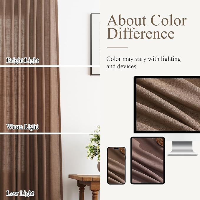 Aersas Extra Long Linen Curtains 2 Panels Set for Living Room Bedroom Semi Sheer Large Windows Light Filtering Sliding Glass Door Drapes Farmhouse Boho Neutral Rustic Decorations 9 FT Caramel Brown