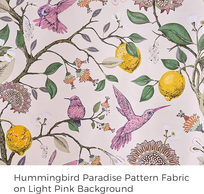 Topfinel Pink Blackout Window Curtains 72 Inch Length 2 Panels for Girls Bedroom, Spring Light Pink Cute Fancy Cottage Core Princess Floral Hummingbird Patterned Grommet Blush Pink Curtains Nursery