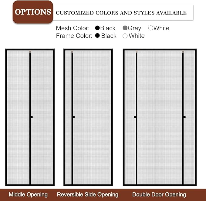 Yotache Custom Magnetic Screen Door, Reinforced Polyester Mesh with Full Frame Hook&Loop Strip for Patio, Balcony, Front Door
