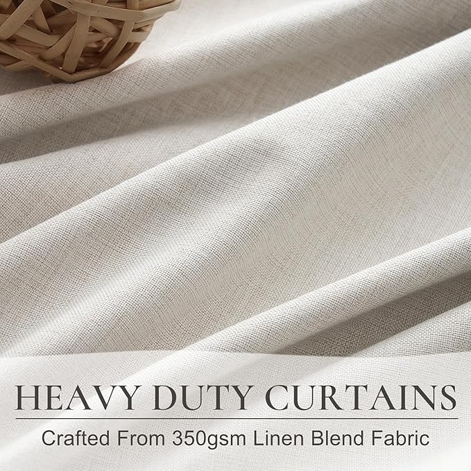 QJmydeco Curtains 100 Inch Length Wide Pleated Blackout Curtain for Sliding Glass Door/Living Room, Farmhouse Birch Linen Thick Boho Bedroom Heavy Insulated Large Window Drapes (100" Wx90 Lx2Panels)