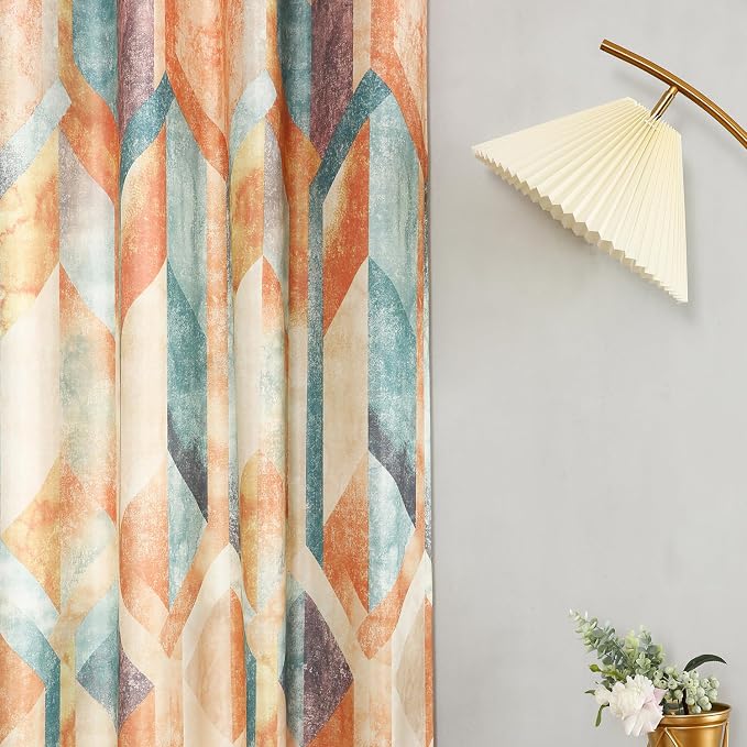 Leeva Modern Geometric Custom Curtain - View Reducing Privacy Drapes, Linen Look Curtain Panels for Book Room & Sliding Door, 1 Panel