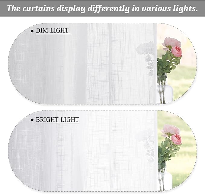 RYB HOME White Curtains Sheer - Linen Texture Sheer Window Covering, Light & Airy Translucent Panels for Bedroom Living Room Patio Glass Door, 52 inch Width x 95 inch Length, Set of 2 (Pack of 2)