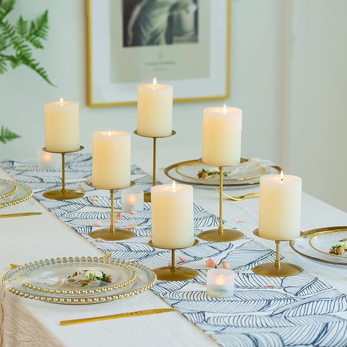 Pillar Candle Holders Candle Plates - Set of 24 Candelabra Candle Stand Iron Plate Minimalism Modern Home Mantel Dinning Table Christmas Decorations Centerpiece for Wedding, Party, Events, Gold