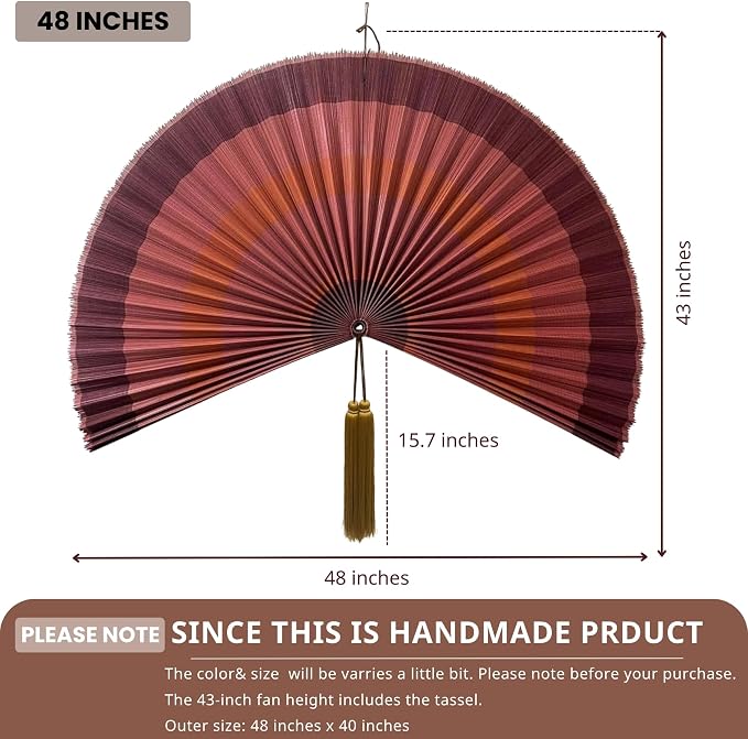 ChumDecor Fan Wall Decor,Japanese Chinese Wall Fans Decor, Boho Hanging Headboard,Decorative Folding Fan for Over Bed Decorations (Terracotta, 48inch)