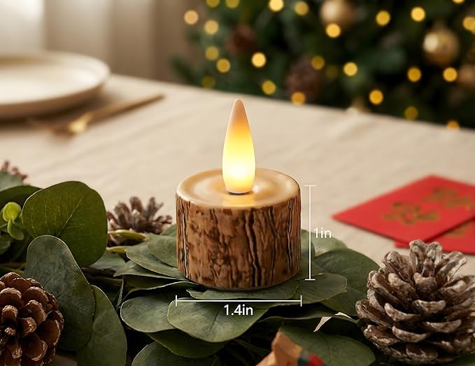 Rechargeable Flameless Tealights Candle with Remote Timer, 3D Moving Flame Real Wax Led Tealight Candles (Rech-6Tealight-bark, 1.4in)