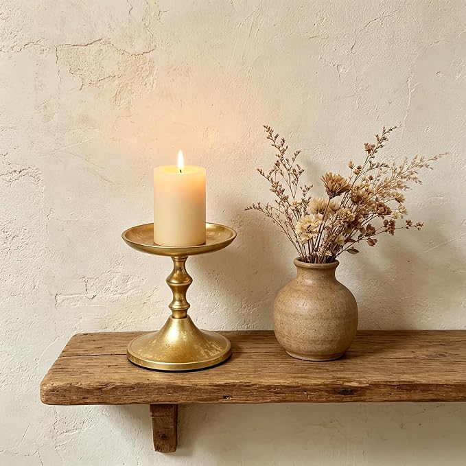 Hosley Aluminum Metal Decorative Pillar Candle Holder Gold Finish for Candles or Display, 5Inch High - Ideal for Weddings, Parties, Events, Home Decor, Gifts, Elegant
