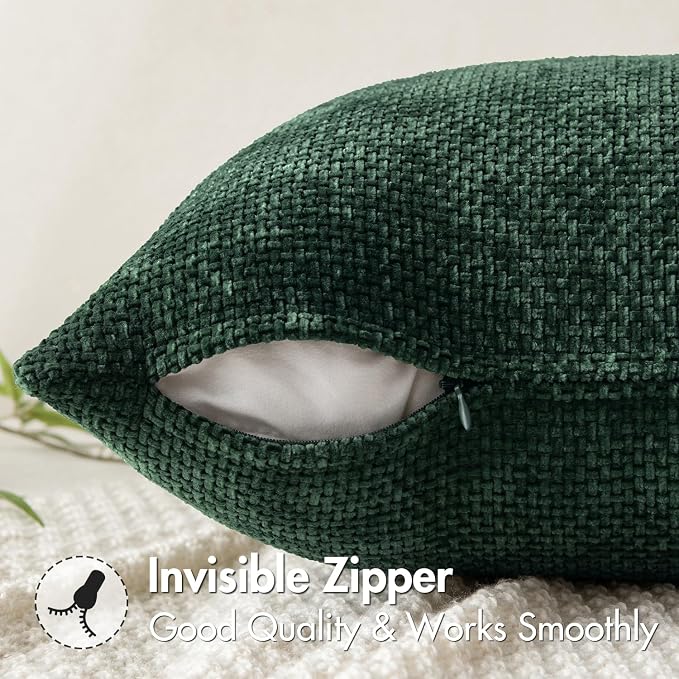 MIULEE Pack of 2 Green Couch Throw Pillow Covers 20x20 Inch Modern Boho Accent Decorative Pillow Covers Soft Chenille Farmhouse Cushion Covers for Home Decor Bed Sofa Living Room