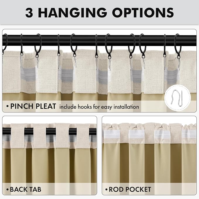 MIULEE 100% Blackout Linen Curtains for Bedroom, Cream Beige Solid Luxury Decor Thermal Insulation Room Darkening Drapes for Living Room Back Tab Rod Pocket 42 x 72 Inches, 2 Panels