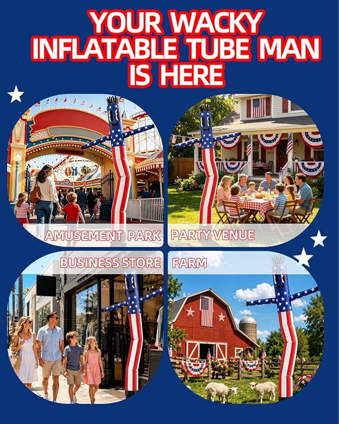 7 FT Inflatable Tube Man with Blower: Patriotic Inflatable Dancing Man for July 4th Yard Decor, Store Grand Opening, Indoor & Outdoor Holiday Party Celebrations (Red)