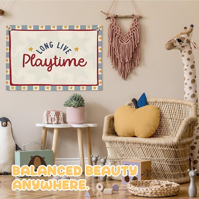 Playroom Wall Decor, Long Live Playtime Linen Canvas Banner,Toddler Playroom Decor Kids Room Nursery with Star Pattern Wall Decor for Toddler Boys Toy Room Bedroom,30x20 Inch