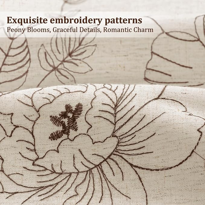 Boho Floral Curtains, Vintage Farmhouse Curtains 84 Inches Long, Camel Cottage Core Flower 2 Panels