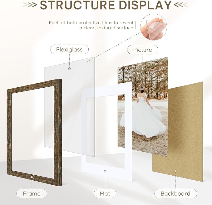 Picrit 20x20 Picture Frame 3 Pack, Wooden Brown Rustic Poster Frame, Display Poster 16 x 16 with Mat or 20 x 20 without Mat for Horizontal or Vertical Wall Mounting