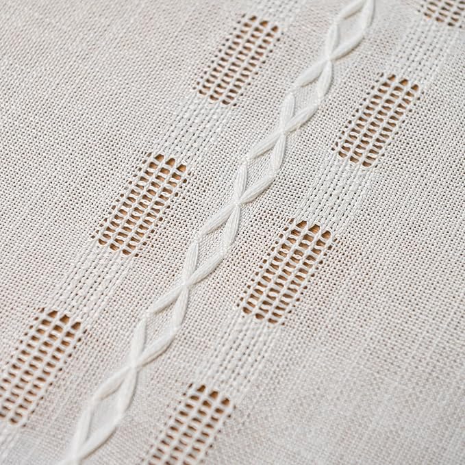 Deeprove Boho Valance Kitchen Short Curtain, Textured Striped Drape Light Filtering Tier Embroidered Chic Window Treatment for Cafe Restaurant Laundry Room, W52 x L18 inch Single 1 Panel Cream White