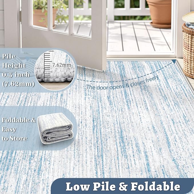 Area Rug 6x9 Living Room Rugs: Washable Modern Rug Non-Slip Soft Rugs Stain Resistant Printed Rug Indoor Carpet for Bedroom Kitchen Dining Room Nursery Home(Blue, 6'x9')