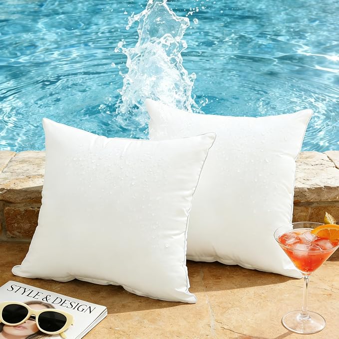 Oubonun 18x18 Outdoor Pillow Inserts (Pack of 4) - Square Waterproof Throw Pillow - Decorative Throw Pillows Insert for Couch Sofa Bed Patio Furniture - White Pillows