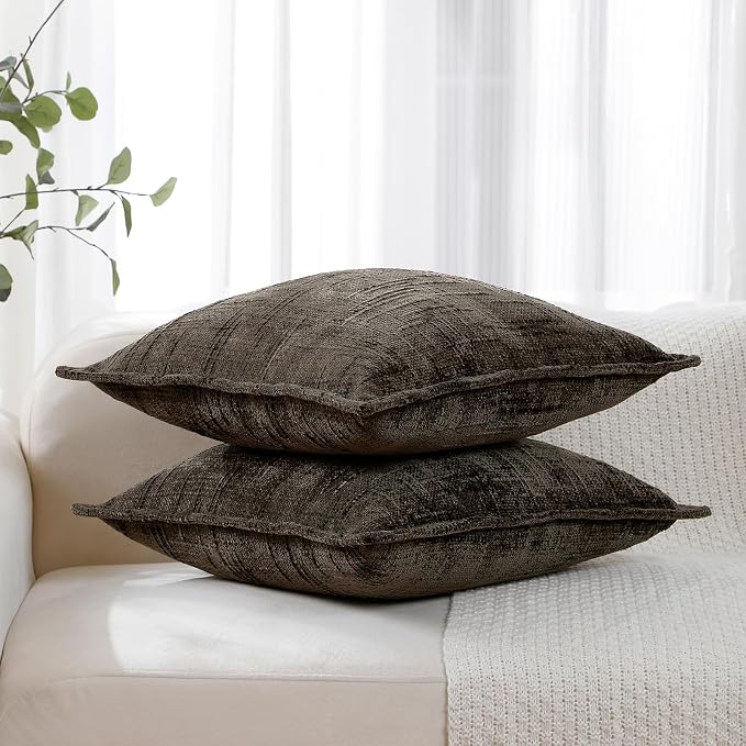 HPUK Fall Chenille Soft Throw Pillow Covers 18x18 Set of 2, Accent Cushion Covers for Living Room, Bedroom, Decorative Solid Color Pillow Covers for Couch, Sofa, Chair, Charcoal