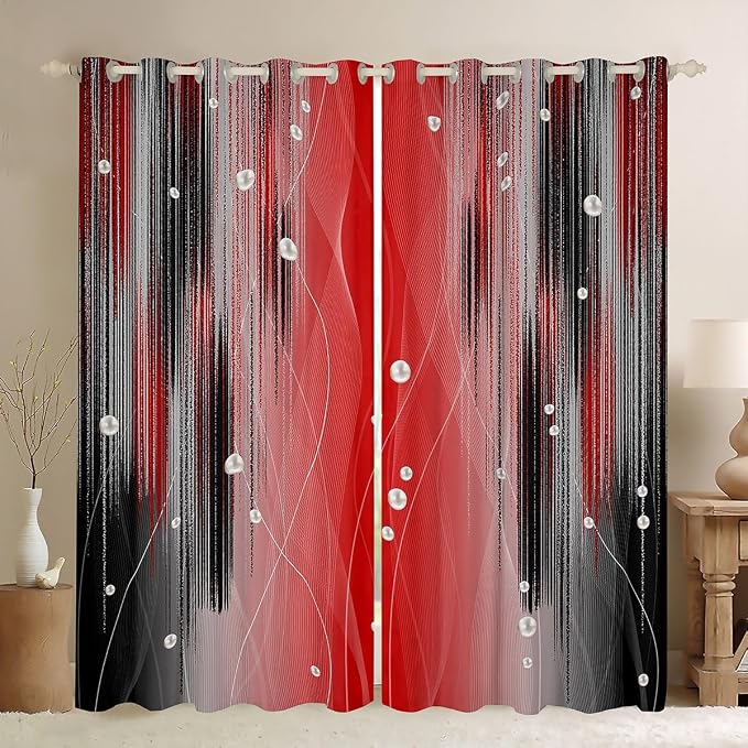 jejeloiu Red and Black Curtains for Bedroom (2 Panels, 38 x 54 Inch) Geometric Strip Lines Blackout Curtains for Adults Pearl Messy Rust Darkening Drapes Gradient Stryle Window Treatments s