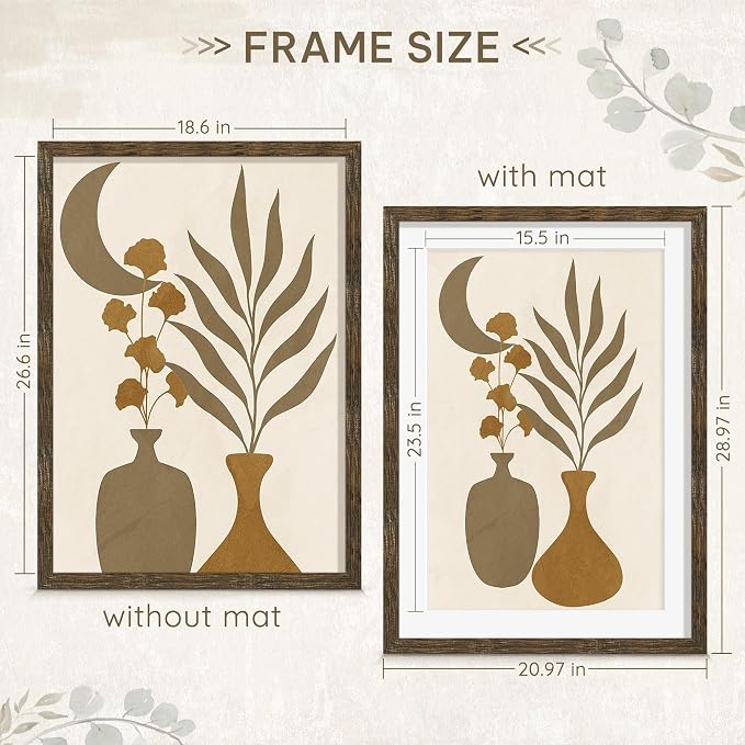 Picrit 19x27 Picture Frame 3 Pack, Wooden Brown Rustic Poster Frame, Display Poster 16 x 24 with Mat or 19 x 27 without Mat for Horizontal or Vertical Wall Mounting