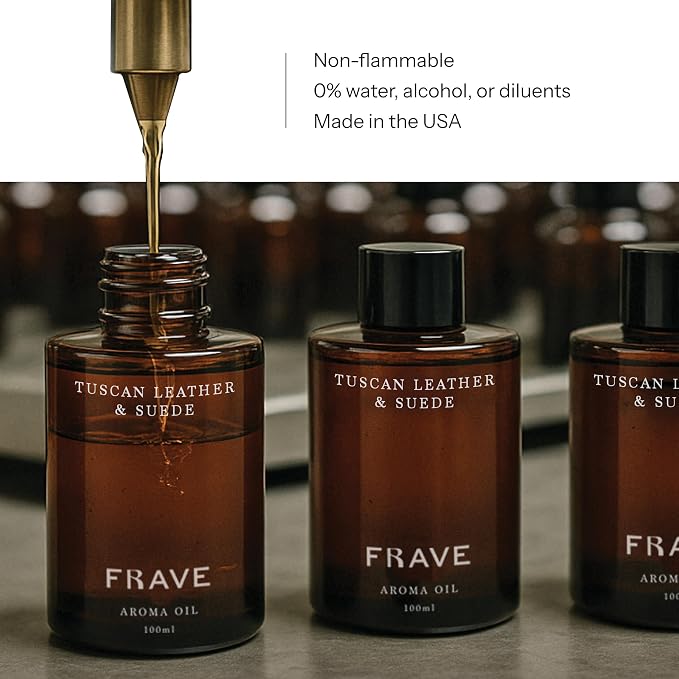 Tuscan Leather & Suede Hotel Diffuser Oil, 100ml, 3.38 oz Aroma Oil, Italian Luxury Craftsmanship Scent, Aromatherapy Refill Fragrance for Waterless Cold Air Diffusers, Home, Office, Hotel