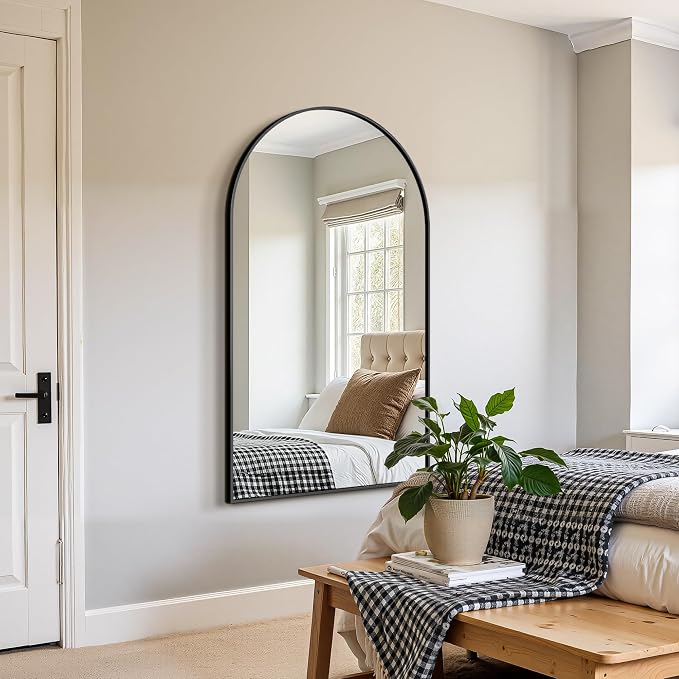 FICTOR Bathroom Mirror for Wall, Arched Vanity Bathroom Mirror for Over Sink, Metal Framed with HD Shatter-Proof Glass for Entryway, Living Room,Bedroom(30” x 55”, Black)