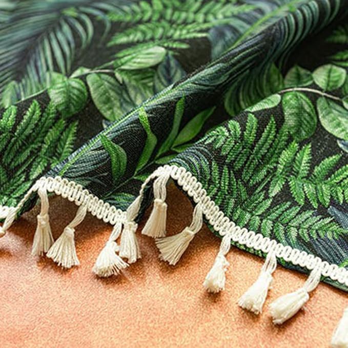 Deeprove Boho Valance Kitchen Window Curtain Over Sink Tropical Botanical Leaves Print 18 Inch with Fringes Natural Rainforest Plant Small Short for Summer Decor Cafe Privacy 1 Panel 52W x 18L