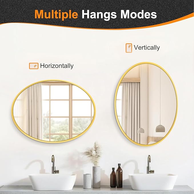 Oval Bathroom Vanity Mirror for Wall, 32''x24'' Black Oval Bathroom Mirror for Over Sink, Bedroom, Living Room, Entryway, HD Tempered Glass, Wall Mounted Horizontally or Vertically