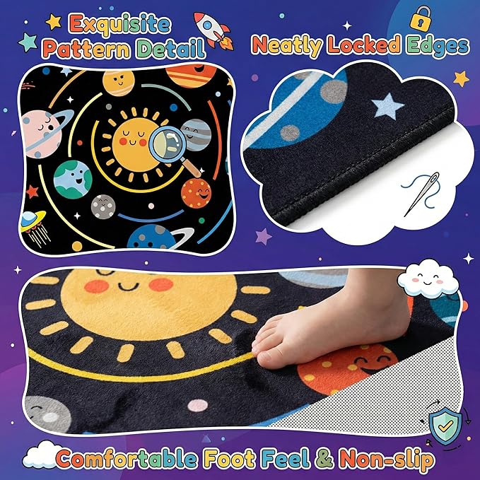 Space Rug for Bedroom,4'×5' Solar System Outer Space Rug for Boys Room,Space Theme Floor Carpet for Kids Classroom Decor