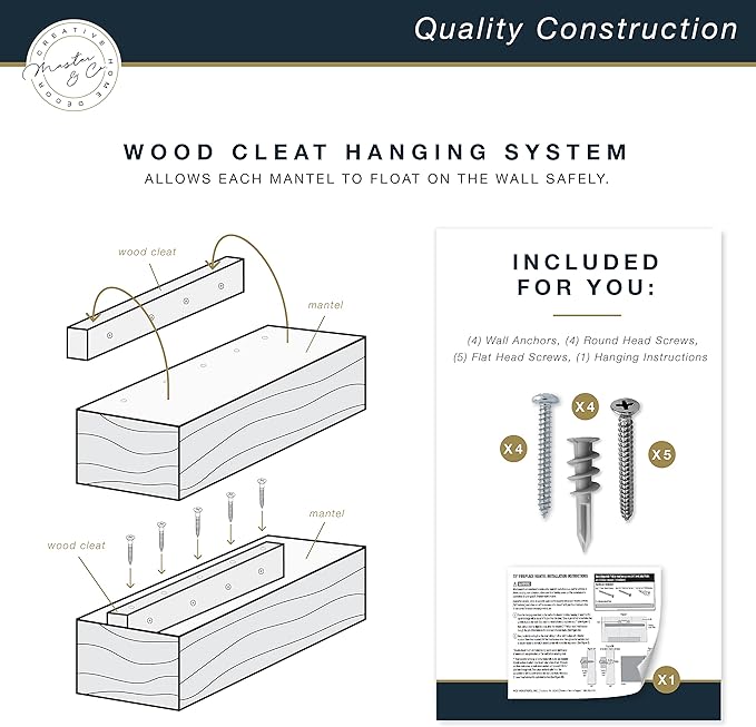 MCS 72-Inch Mantel, Master & Co Antique Natural Finsh Solid Wood Floating Fireplace Mantel, Long Floating Shelf for Livingroom with Wood Cleat Hanging System, Photo and Home Decor Display Shelf