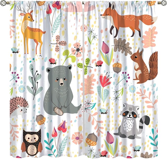 YCness Rustic Animal Curtains, Wild Forest Animal Bear Fox Deer Kids Window Treatments for Living Room Bedroom, Farmhouse Woodland Blackout Drapes 2 Panel Sets, 52x84 Inch, Style-3
