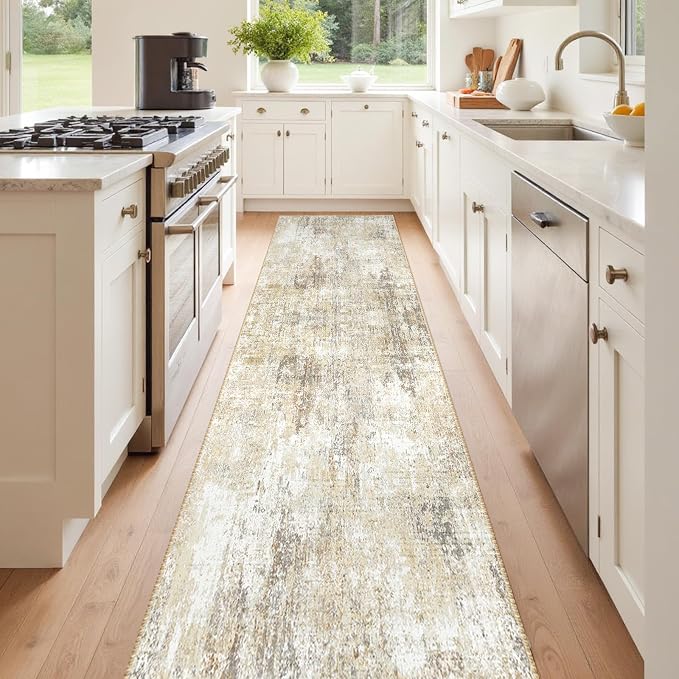 RELEANY Washable Area Rugs 2'x8' Non-Slip Modern Abstract Soft for Living Room Entryway Bedroom Kitchen, Print Pattern, Neutral Brown Gray