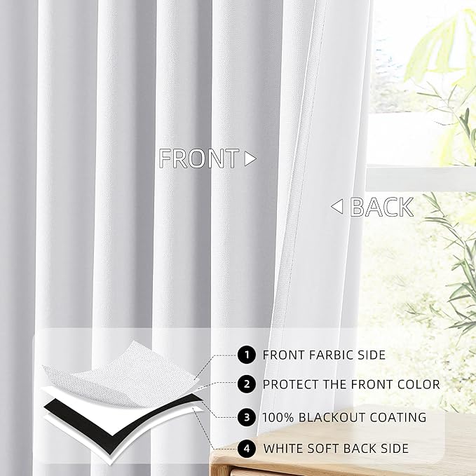 ChrisDowa White Pinch Pleated Blackout Linen Curtains 54 inches Long 2 Panels for Living Room Bedroom Farmhouse Room darking Thermal Insulated Back Tab Hooks Rings Window Treatment Drapes,40x54