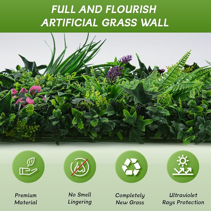 fanado Grass Wall Panels 20"x20"(12pcs), Artificial Hedge Greenery Wall Backdrop, Plant Wall, UV Protected Privacy Fence Screen, Greenery Wall Decor for Outdoor Indoor Wedding Décor