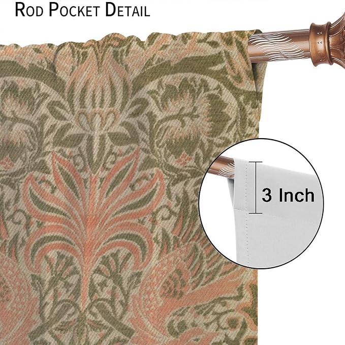 Retro Bohemian William Morris Blackout Window Curtains, Vintage Peacock Abstract Art Pattern Print Window Drapes, for Bedroom Living Room 27.5(W)*63(L) 2 Panels