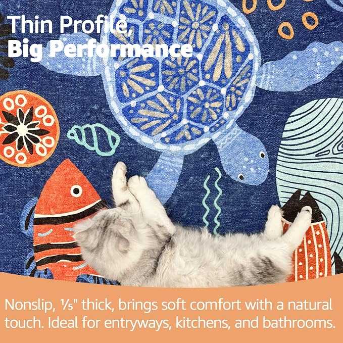jinchan 2x3 Coastal Area Rug Kids Washable Fun Rug Colorful Ocean Fish Small Mat Non Slip Doormat Lightweight Soft Cozy Throw Carpet for Entryway Nursery Playroom Bedside Dorm Bathroom, Blue