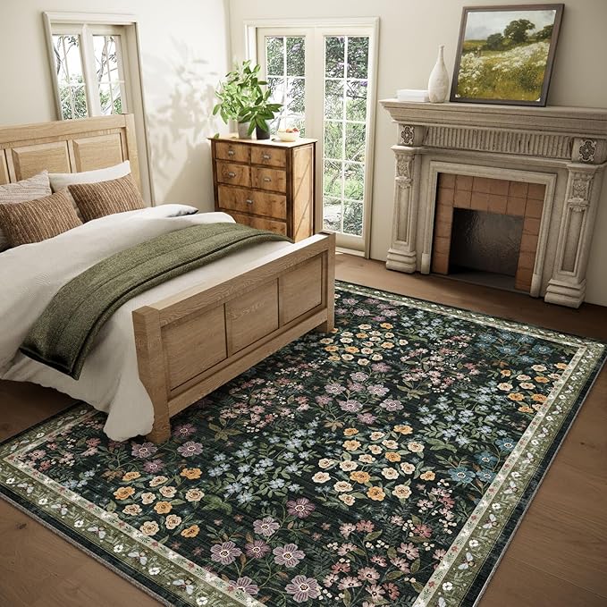 Area Rugs 9x12 Living Room: Washable Rugs for Bedroom Vintage Stain Resistant Non Slip Low Pile Soft Large Carpet for Kitchen Dining Room Farmhouse Kids Room Nursery Playroom
