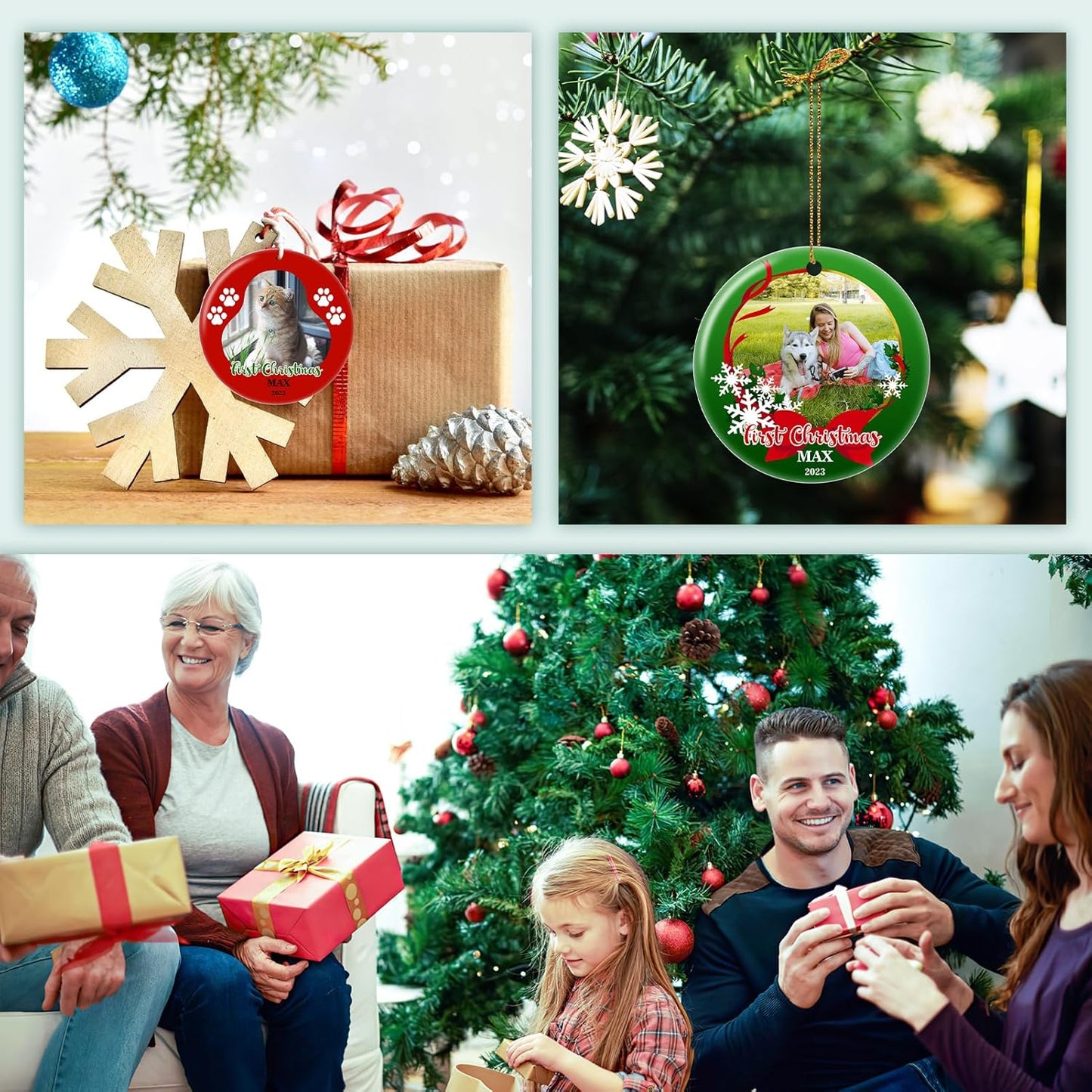 Valyria Personalized Christmas Ornament 2025 Custom Pet Memorial Gifts Photo Ornament Dog Cat First Christmas Ornaments Customized Xmas Tree Decorations Keepsake Gift for Dog Lovers, Pet Lovers