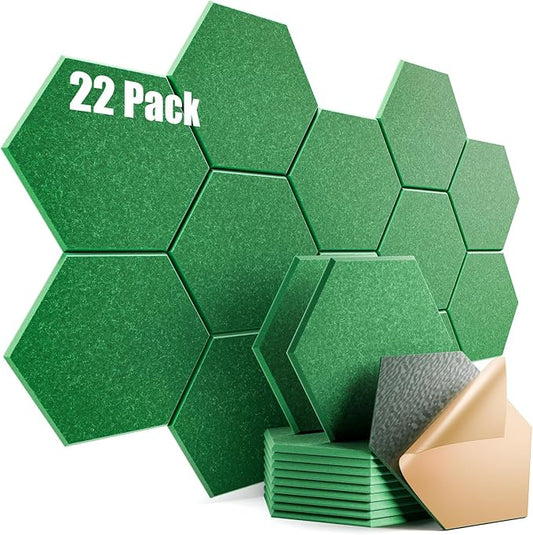 22 Pack Self-Adhesive Acoustic Panels 12" X 10" X 0.4" - Sound Proof Foam Panels with High Density, Hexagonal Design, Flame Resistant, Absorb Noise and Eliminate Echoes(Muted Green)