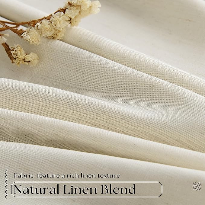 Linen Beige Black Out Curtains 63 Inch Long for Bedroom Pinch Pleated with Rings Hooks Back Tab Thermal Insulated Short Length Linen Blackout Drapes Farmhouse Living Room Darkening Kitchen Curtains