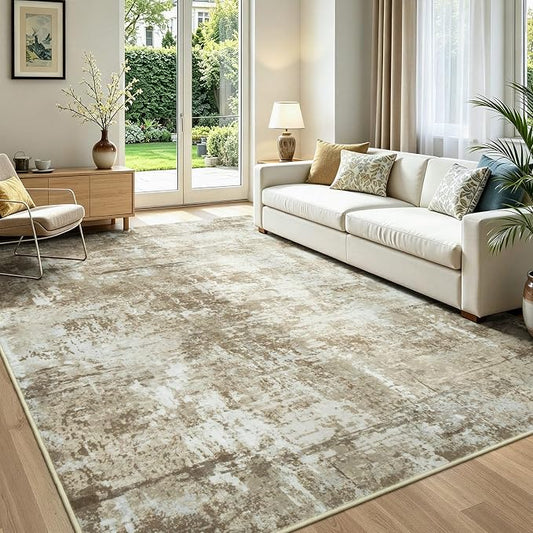 Rugflix 5x7 Area Rugs for Living Room, Washable Large Rug Stain-Resistant Low Pile, Modern Carpet for Dining Room Home Office Kid Room Nursery Bedroom, Brown