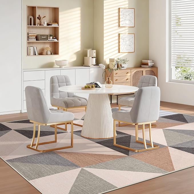 Washable Rug 6x9 Area Rugs: Modern Geometric Area Rug for Living Room Non-Slip Neutral Soft Carpet Low Pile Stain Resistant Indoor Rugs for Bedroom Nursery Dining Room Office (Beige Brown, 6'X9')