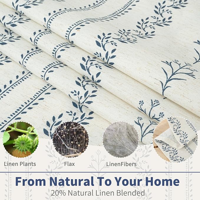BGment Short Navy Blue Vintage Floral French Country Curtains 54 Inch Length Boho Print Light Filtering Window Curtains & Drapes for Farmhouse Rustic, Each 52 Inch Wide, 2 Panels Set