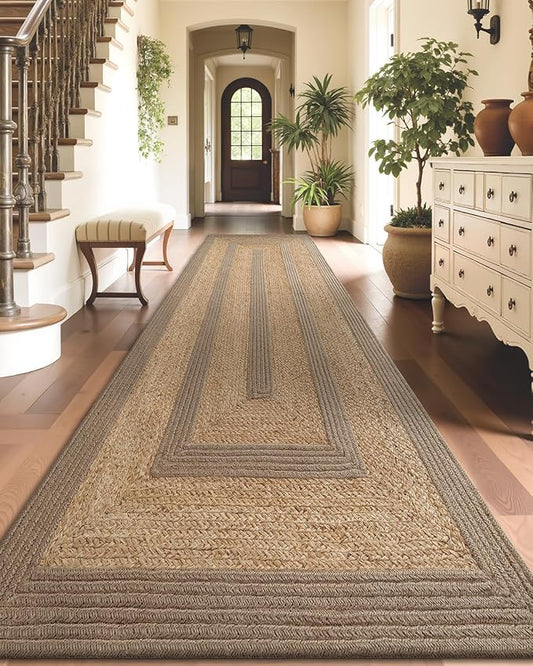 LUMI 3x12 Jute and Raffia Braided Runner Rug for Hallway, Natural Rustic Carpet Non Slip, Area Mat Indoor High Traffic for Living Room, Entryway, Kitchen, Laundry
