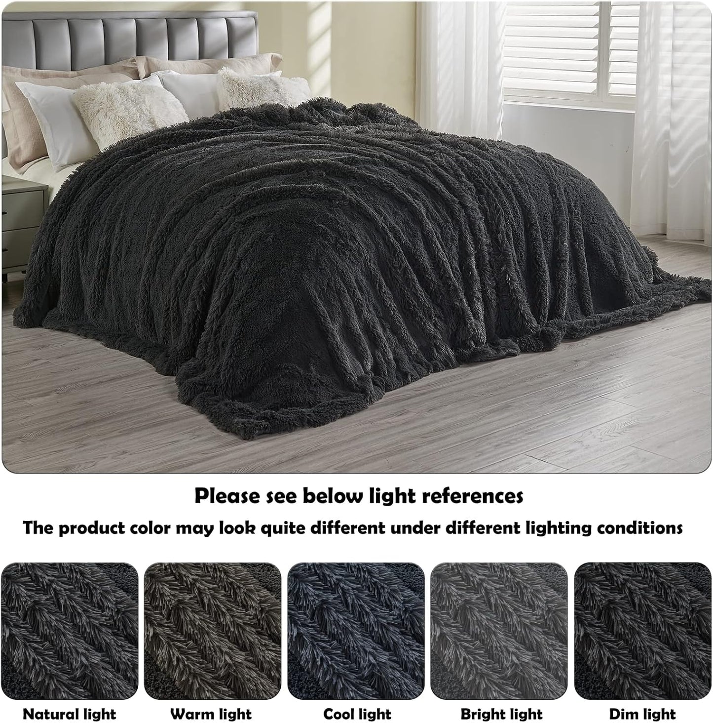 GONAAP Fuzzy Faux Fur Throw Blanket Twin Size Dark Grey Super Soft Cozy Plush Fuzzy Shaggy Blanket for Couch Sofa Bed (Dark Grey, Twin(60"x80"))