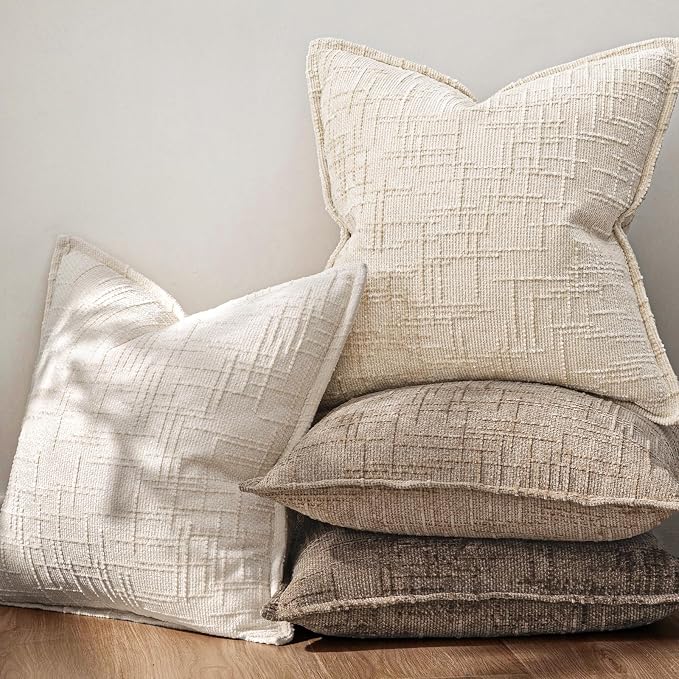 MIULEE Slubby Textured Decorative Throw Pillow Covers 18x18 Inch Set of 2 Boho Farmhouse Soft Cozy Chenille Pillows Cushion Cases Modern Neutral Home Decor for Couch Sofa Bed Living Room, Cream White