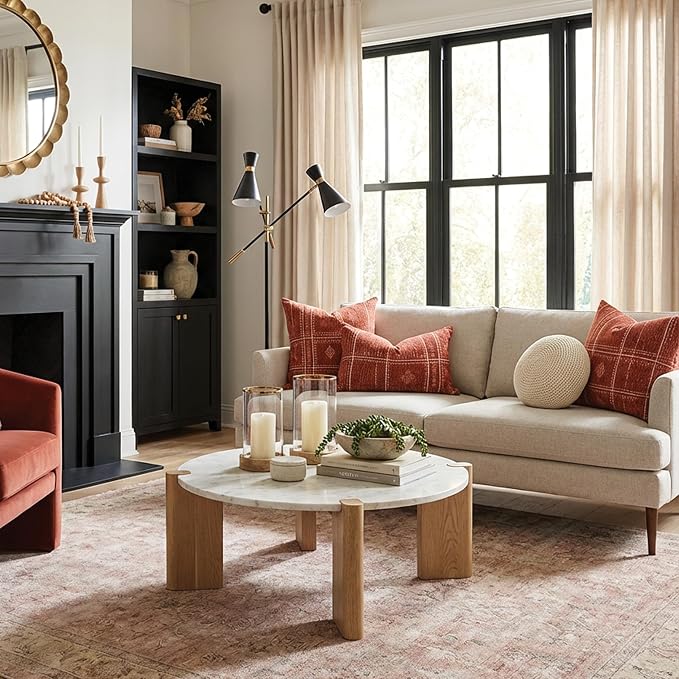BlissBlush Decorative Lumbar Pillow Covers 12x20 Set of 2, Terracotta Rust Red Boho Textured Chenille Accent Rectangular Throw Pillow Covers for Couch Sofa Living Room Home Décor (Cover Only)